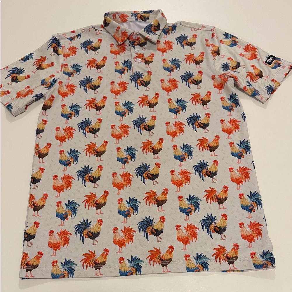 Waggle Boys Medium Golf Polo Rooster Print